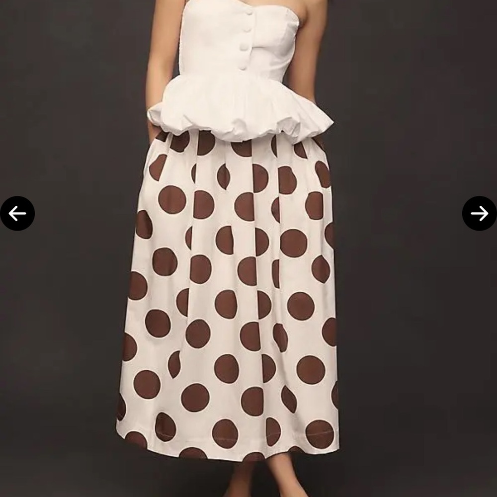 White Strapless Top with Brown Polka Dot Skirt